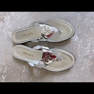 Prada Silver Thong Sandal